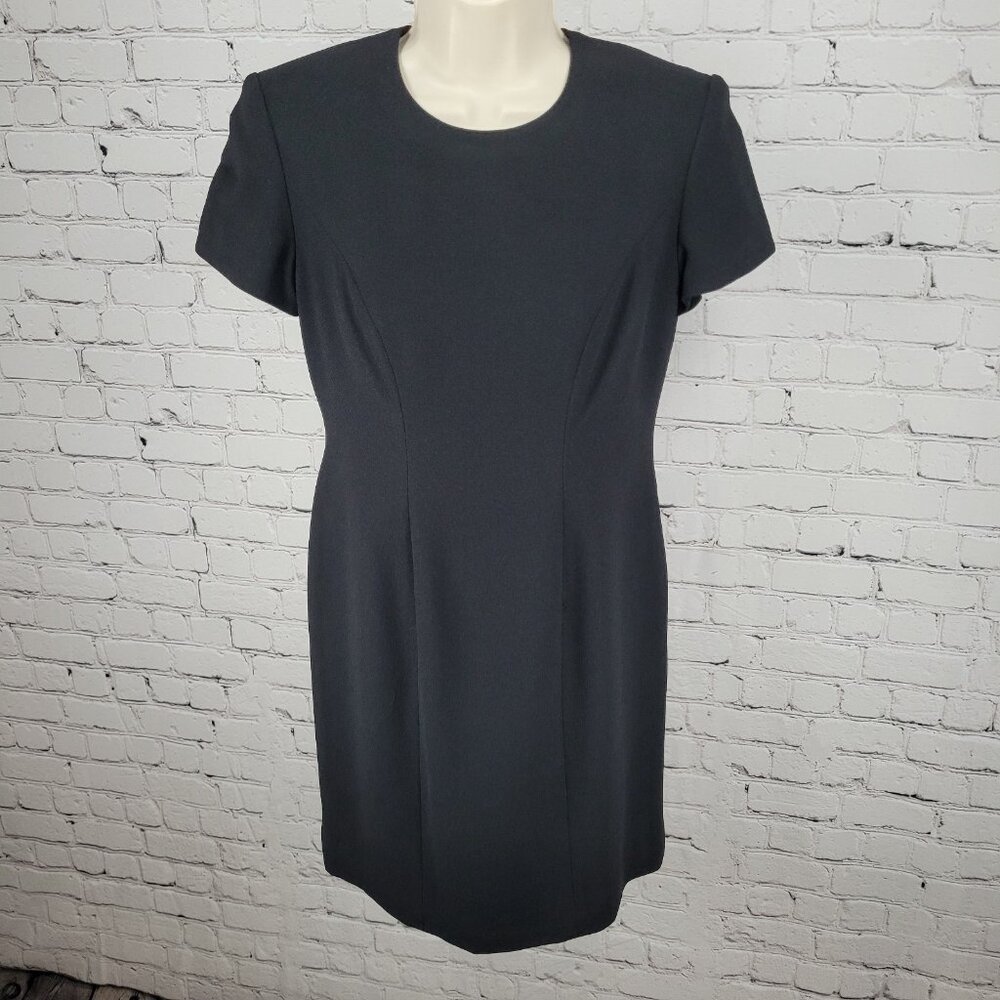 Preview Collection Black Short Sleeve Zip Lined Back Slit Sheath Dress Size 4P